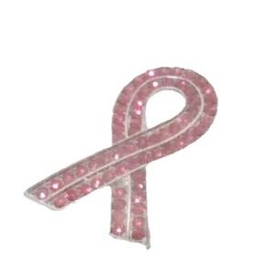 Breast Cancer Awareness 2" Ribbon Brooch Pin Silver with Pink Rhinestones